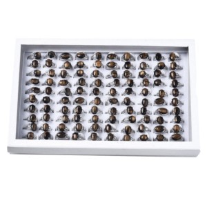 Tiger Eye Rings Platinum Mixed Size - 100 Pcs Boxed